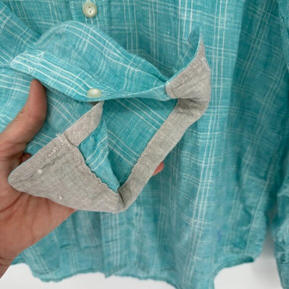 Tommy Bahama Mens‎ Shirt L Large Turquoise Linen Plaid Button Down Beach Spring - Picture 11 of 11